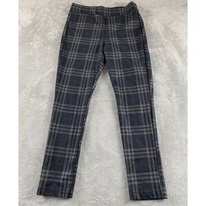 Anne Klein Jeans Womens Plaid Pull On Leggings Black Grey Blue Sz 8 Career Pant